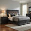Ensemble de chambre à coucher grand lit, rangement de tiroir, gris, ensemble 2 pièces avec table de chevet-128121140