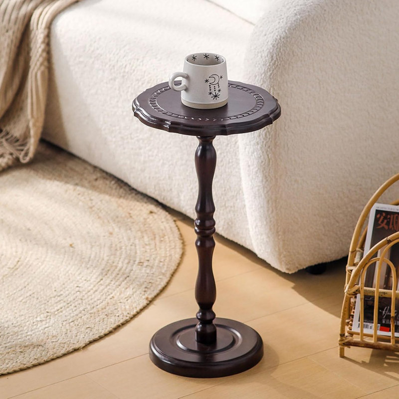 Table d'appoint ronde en bois massif, petite table d'appoint pour les petits espaces, table de bout / table de chevet moderne pour la chambre à coucher, le salon, les coins et le bureau, finition brune