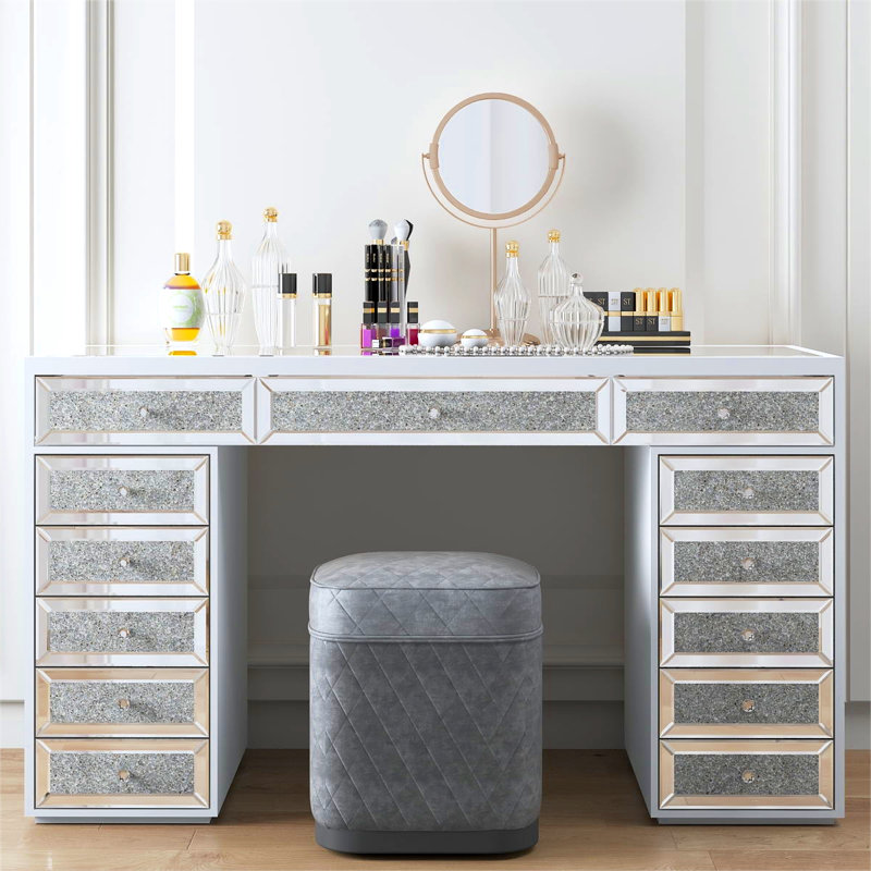 Vanity Dressing Table with 13-Drawers Glass top 130cm Wide