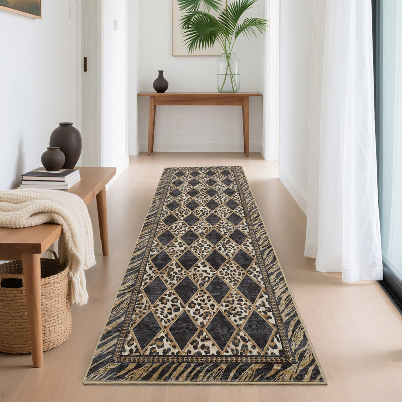 Tapis à carreaux lavable à la machine pour salle de séjour, Tapis de couloir 2 pi x 6 pi