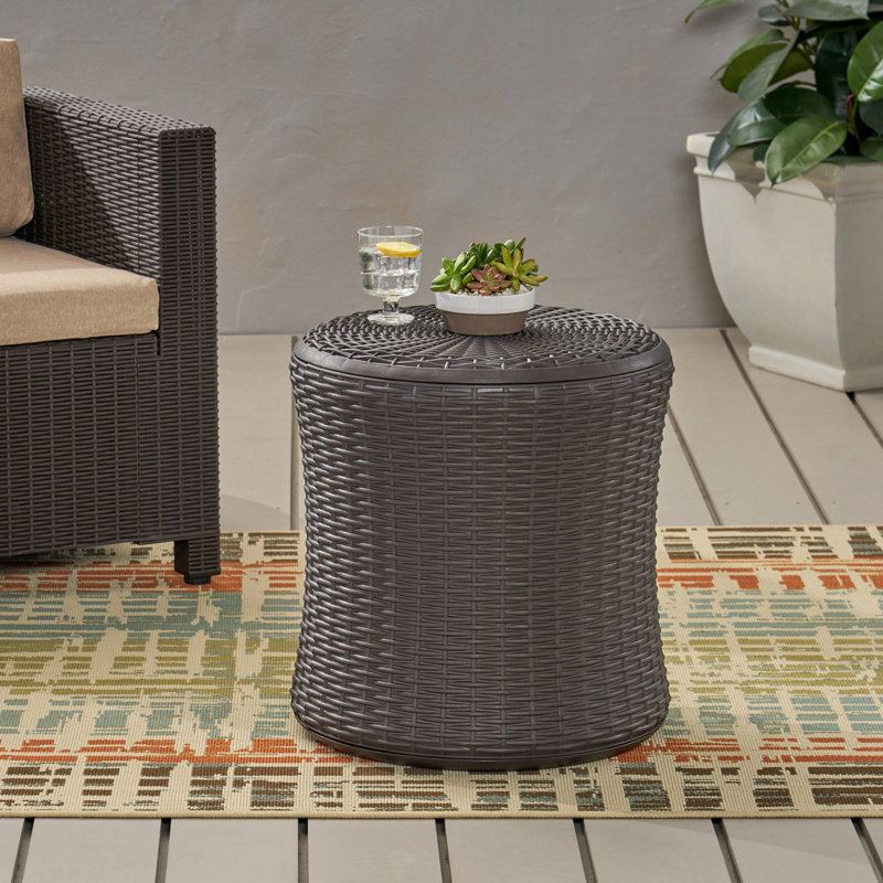 Arabella Wicker Side Table Featuring weather-resistant properties and a unique plastic blend material,Patio Tables