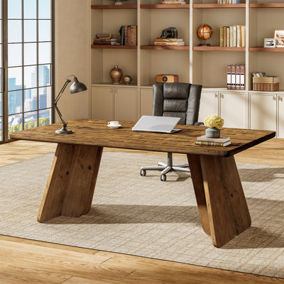 63-inch Solid Wood Executive Desk, Farmhouse Office Computer Desk by 17 Stories