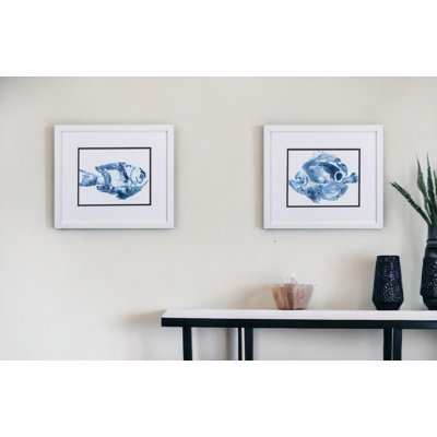 (Set of )Two 14" X 16" Blue Fish Wall Decor