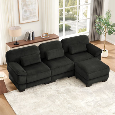 Canapé modulaire en L surdimensionné en forme de L Cloud Couch, canapé 3 places avec repose-pieds, coussins de siège confortables et épais, tissu en velours côtelé respirant, brun pour le salon