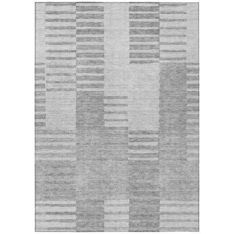 Tapis intérieur lavable rayé gris 5 pi x 8 pi