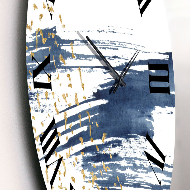 Bleu foncé et or abstrait I - horloge murale moderne, Petit