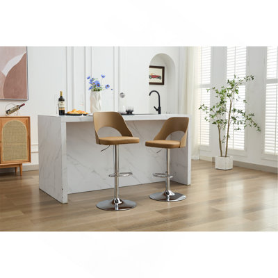 Ensemble de 2 tabourets de bar modernes en polyuréthane de hauteur comptoir, tabourets de bar réglables et pivotants avec dossier pour comptoir de bar et îlot de cuisine