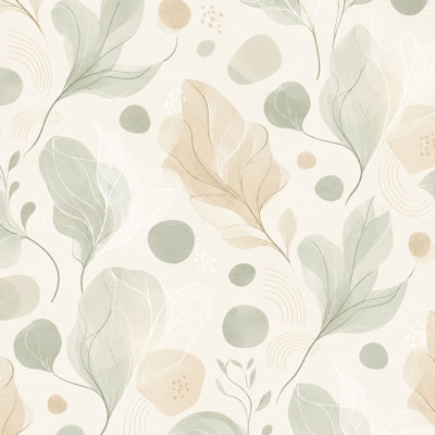 Papier peint adhésif de style botanique abstrait vert feuille de sauge douce beige beige style aquarelle l 23,6 po x H 118 po Papier peint amovible auto-adhésif pour les armoires de chambre de bébé