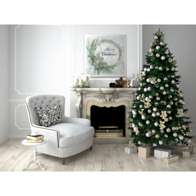 «Merry Christmas Pine Wreath», art textuel, H 16 po x l 16 po x P 1,5 po, Toile tendue