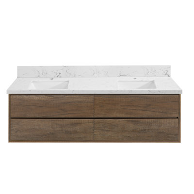 Wall-Mounted Bath Vanity With Engineered Marble Top