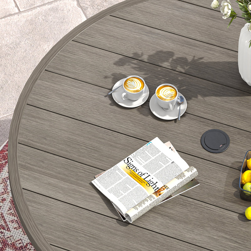 4-Person Patio Dining Set with Round Metal Dining Table and 4 PVC-coated polyester Swivel  Chairs, Brush Wood Gray/Cream