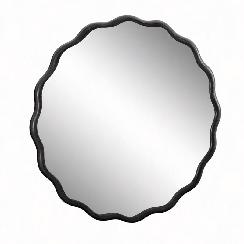 Miroir à miroir ondulé en bois massif, 31 po x 31 po