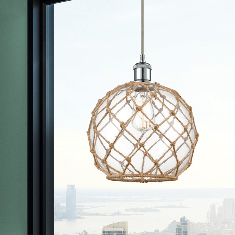 Luminaire suspendu sphère 1 lumière Tobey, Clair/Brun, Chrome poli, H 133 po x l 10 po x P 10 po