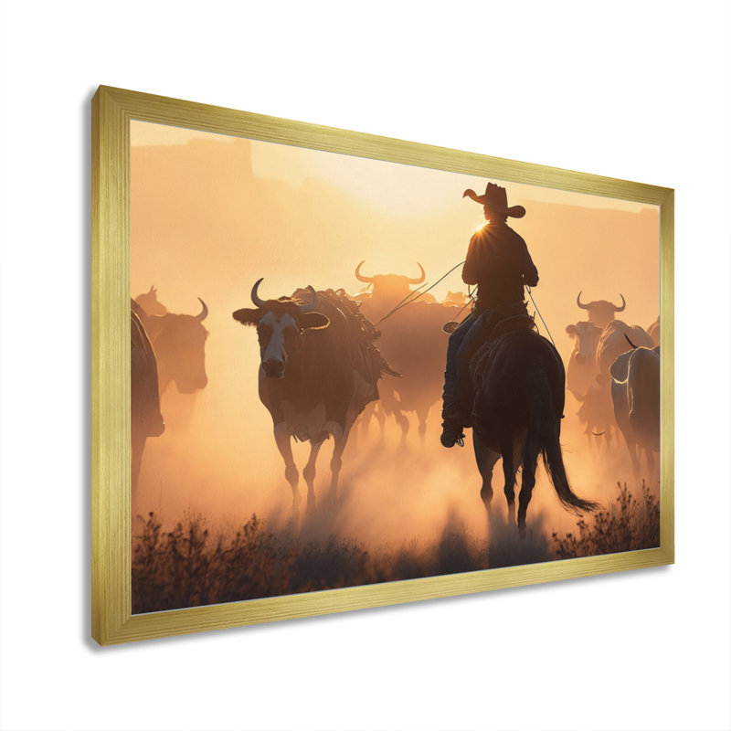Kangs Wrangler au coucher du soleil I, H 12 po x l 20 po x P 1 po, Encadrement doré