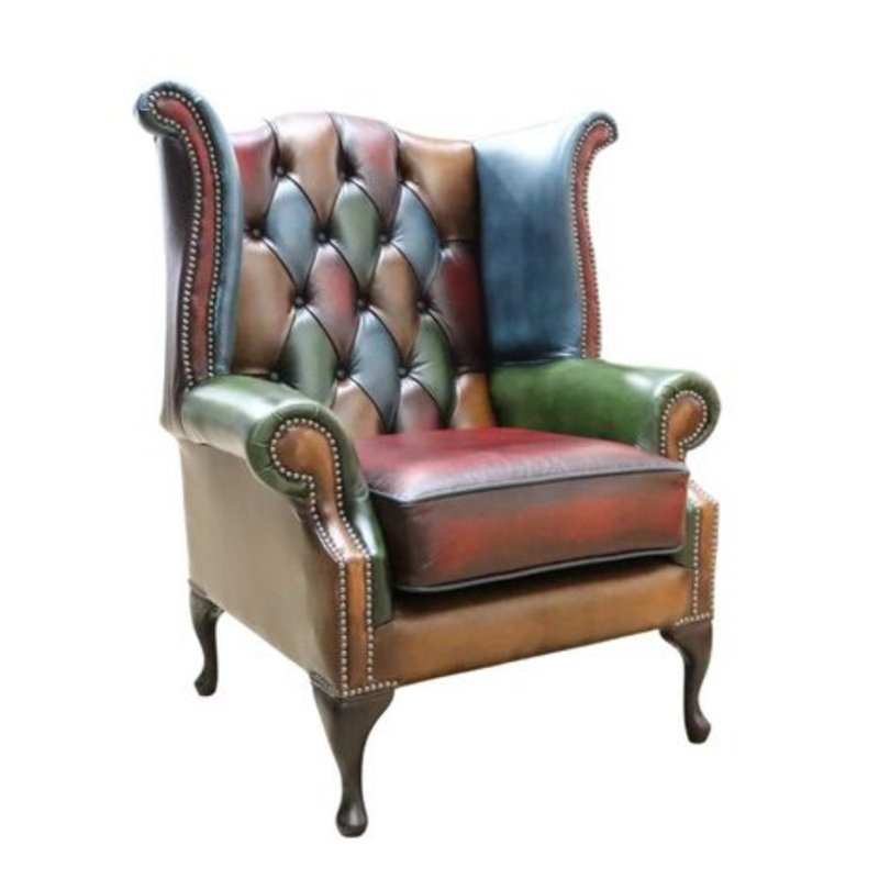 88Cm Wide Tufted Wingback Chair, Antique Patchwork