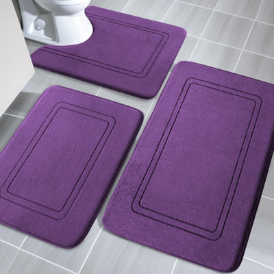 Memory Foam Bath Mat Set, Bathroom Rugs Sets 3 Pieces, Non Slip Bath Mats For Bathroom, Super Soft And Water Absorbent Bath Rug Set, Machine Washable U Shape Toilet Rug,Purple