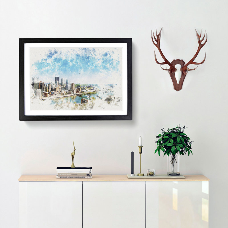 Skyline of Pittsburgh Pennsylvania - Picture Frame Painting Print, Black Framed, 62cm H x 87cm W x 2cm D