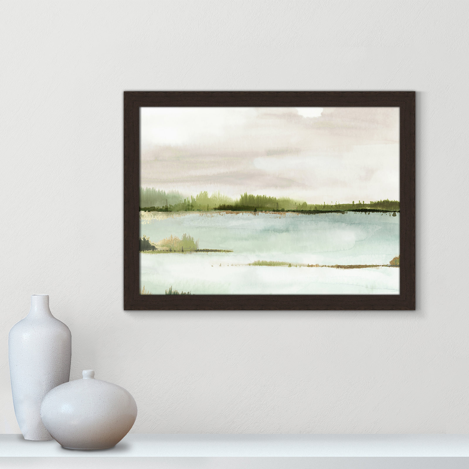 Adamsville "Silent Lake" Painting, 18" H x 24" W x 1.12" D, Walnut Framed