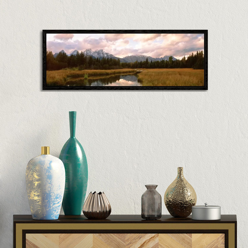 Grand Teton National Park WY USA - Panoramic Print on Canvas, 30.48 cm H x 91.44 cm W, Black Framed