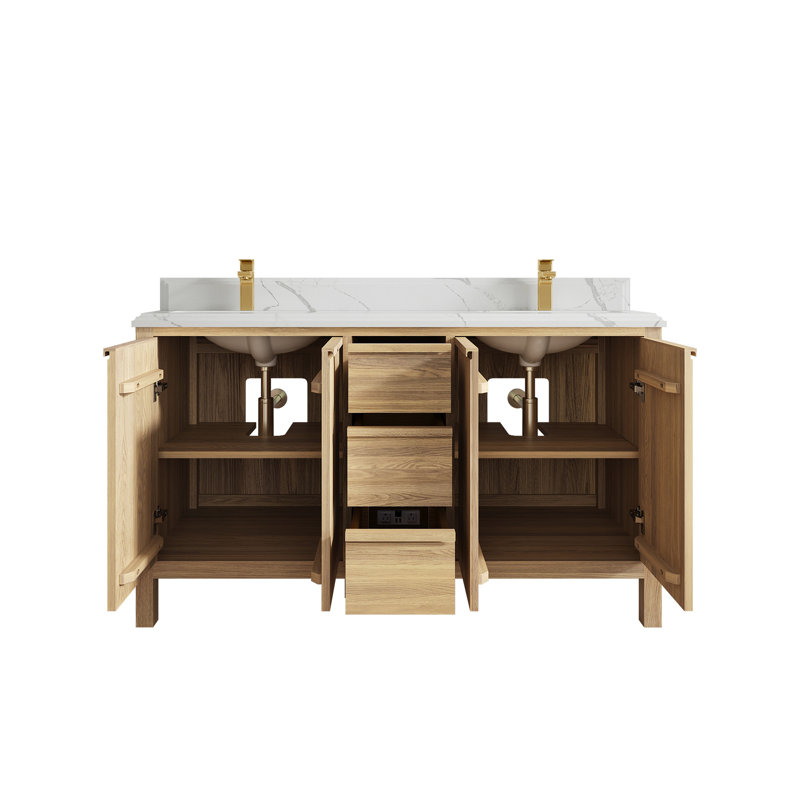 Chêne blanc Elizabeth X P 22 po D Meuble-lavabo double avec 2 po Quartz blanc, Calacatta Laza
