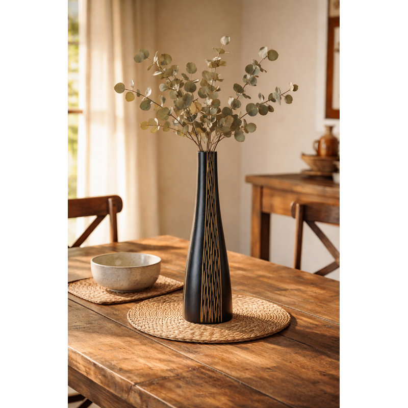Vase rayé en bois de manguier noir et naturel