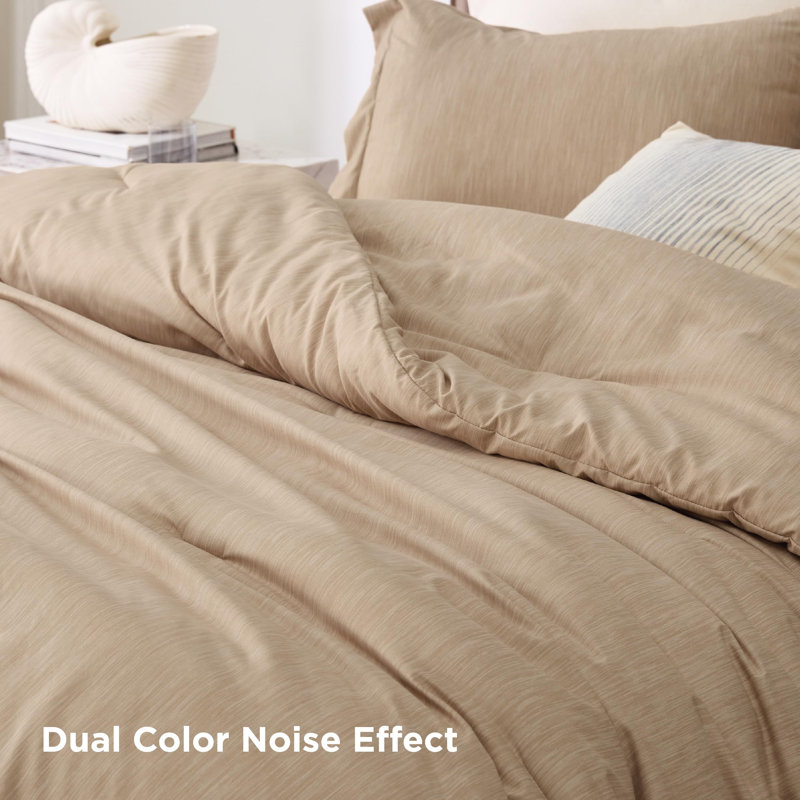 Bedsure Cationic Dyed Printed Comforter Set, Light Taupe, King Comforter + 2 King Shams