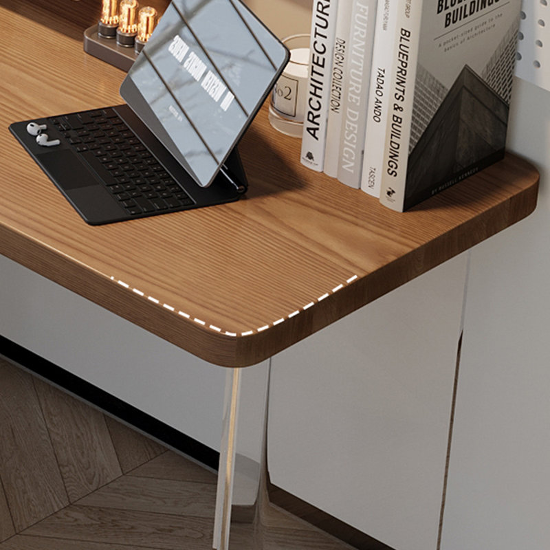 Bureau rectangulaire brun, bois massif transparent et acrylique, Retour à gauche, H 29,53 po x l 70,87 po x P 39,37 po