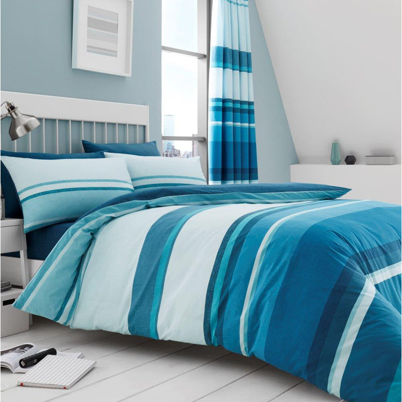 GC Printed Striped Duvet Cover Set with Pillowcases, Teal, Kingsize - 2 Standard Pillowcases