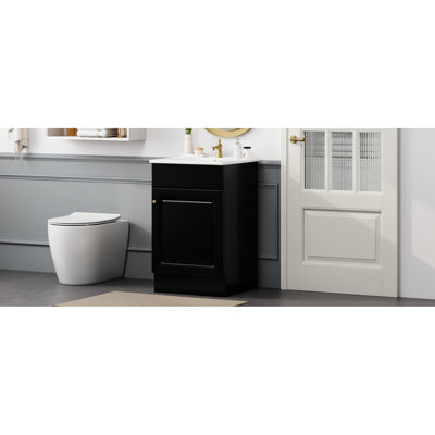 Meuble-lavabo de 20 po avec lavabo, noir. Armoire. Surface du bassin en céramique. Tablette de porte et tablette réglable. Lavabo noir silencieux. Conception pratique de l'armoire. Lavabo, lisse et hygiénique.