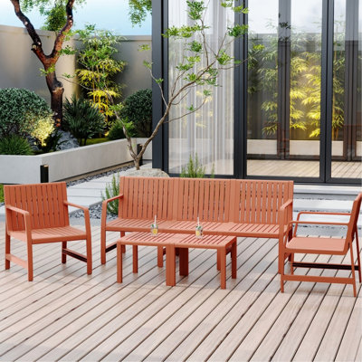 5 conversation de patio en brun abricot - 3, 2 chaises, tables basses, rouille, polypropylène, imperméable, assemblage facile, conception emboîtable pour une flexibilité d'assemblage, de mise en page