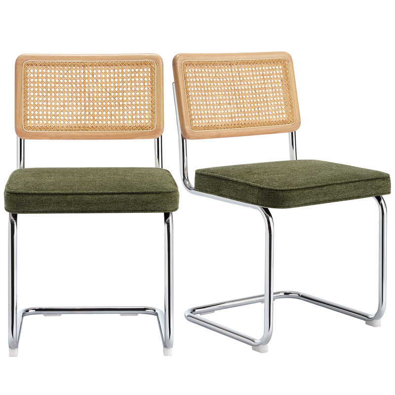 Crumley Upholstered Dining Chair, Chrome / Green Linen