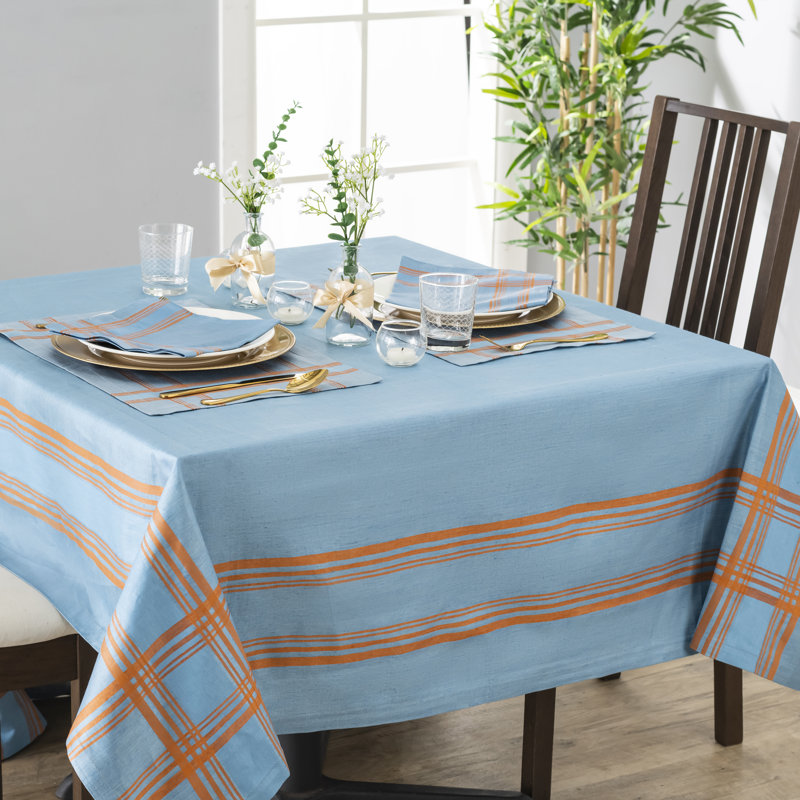 Nappe French Home Linen Boulevard - Denim et terre cuite, 84 po x 60 po