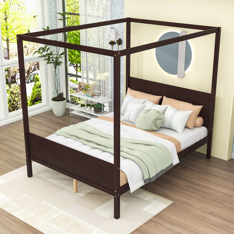 Lit plateforme à baldaquin en bois, Espresso