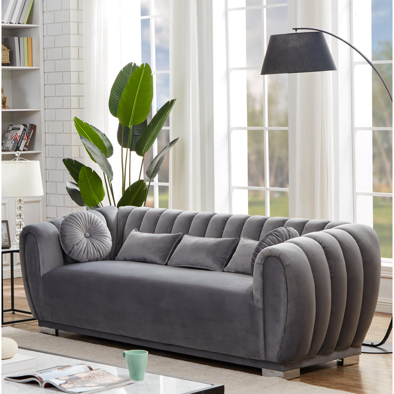 Byrd 91'' Velvet Sofa, Gray, 31.5" H x 91" W x 35.5" D