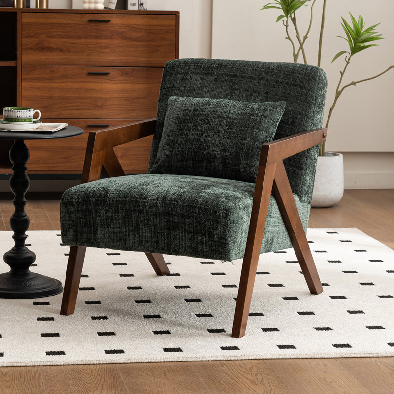 Fauteuil d'appoint rembourré en bois massif de chenille de style Mid-Century avec coussin supplémentaire Juriana
