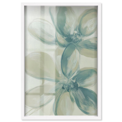 Décoration murale florale sarcelle Magnolia I par Art Remedy, cadre blanc, 11 x 16