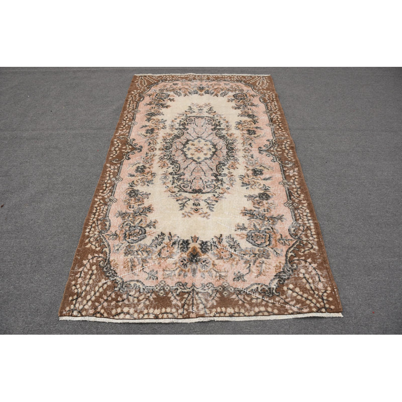 Tapis turc vintage fait à la main en beige doux pour le salon