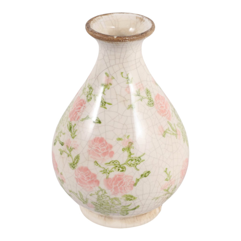 Grand vase contemporain en céramique à motif floral pour décor de salon - 9 pièces, rose et vert