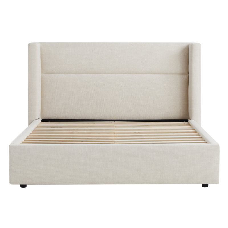 Jayla Upholstered Platform Wingback Bed, Queen, Effie Linen Performance Linen