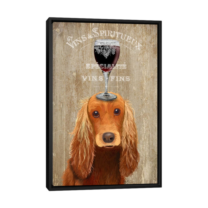 « dog au vin et robinet épagneul », reproduction d’impression sur toile tendue Fab Funky, Toile avec cadre noir, Pas de tapis
