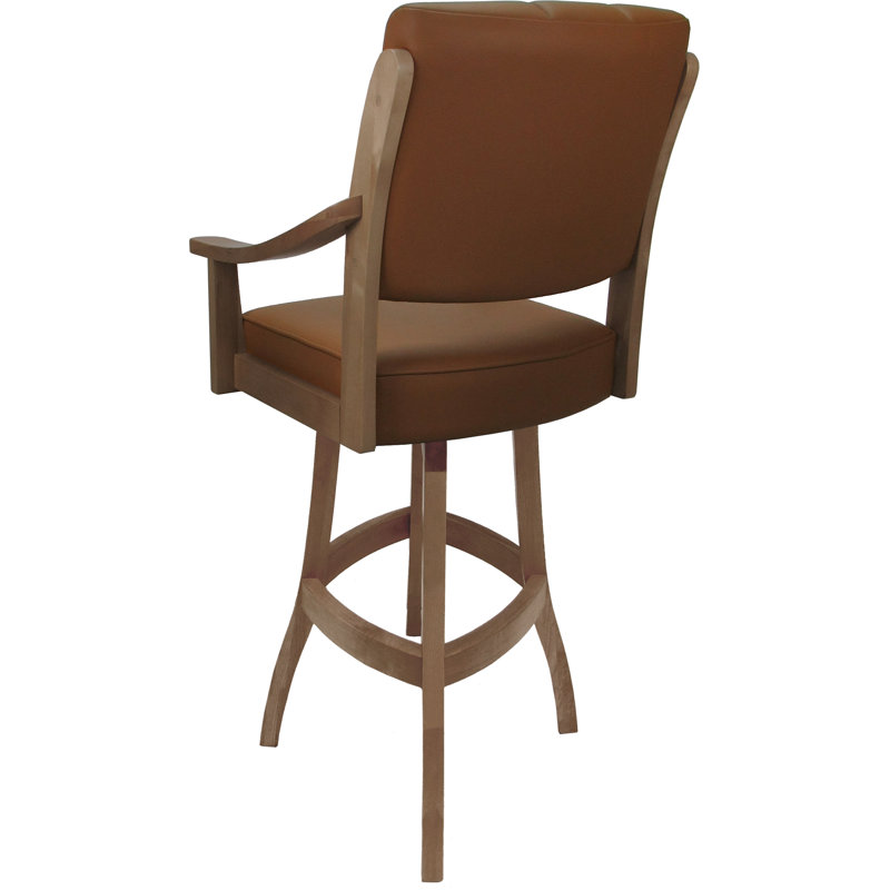 Havertown Leather Counter Solid Wood Bar Stool, Bar Stool (30" Seat Height), Cashew, Brown