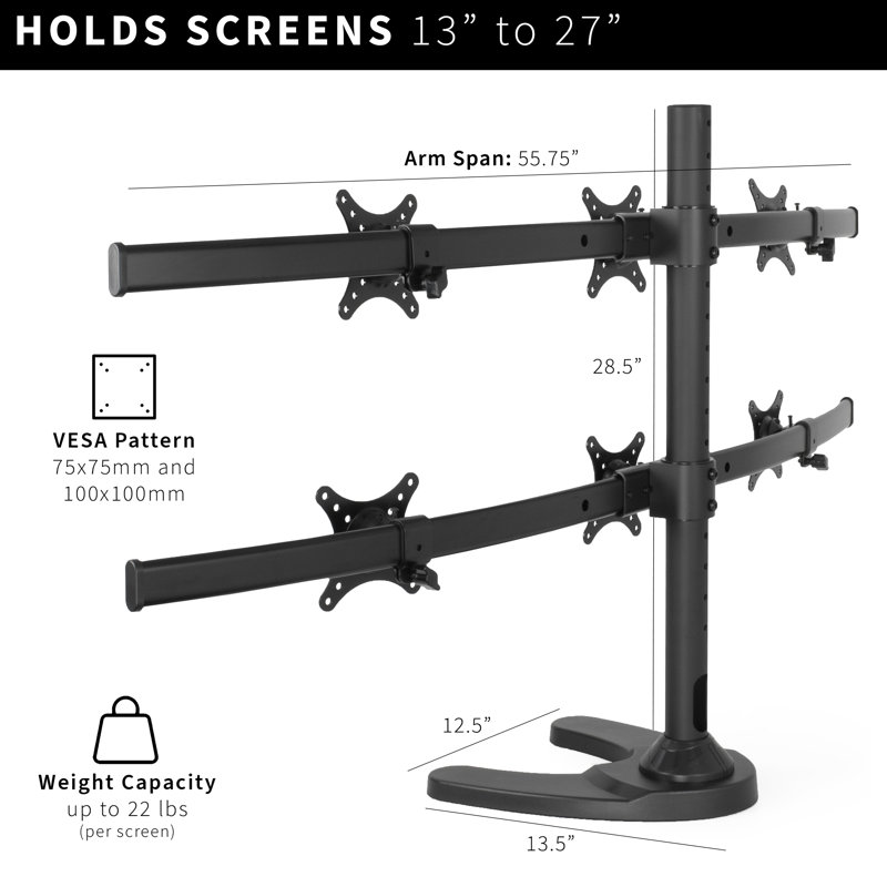 VIVO Hex Black Steel and Aluminum Adjustable 6-Screen Monitor Stand