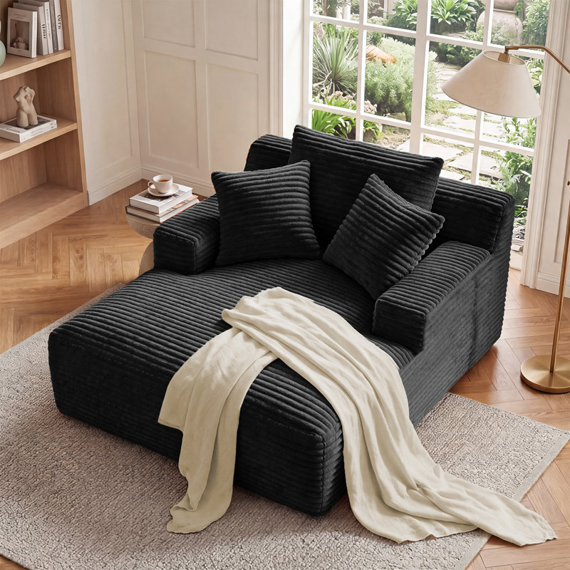 Latitude RunMD Assemblage non requis 64 po P Corduroy Chaise longue d'intérieur rembourrée Glauser, Noir