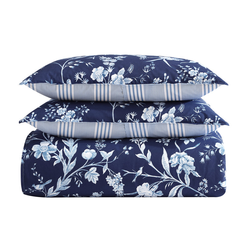 Indigo Blue Floral Cotton Full/Queen Bedspread Cover Set
