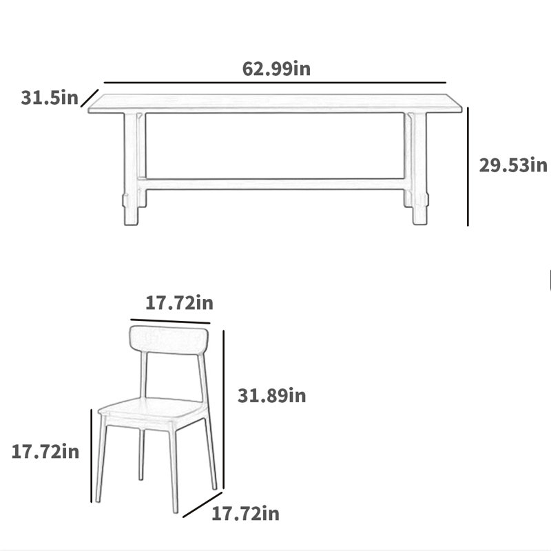 Ensemble de salle à manger rectangulaire, H 29,53 po x L 62,99 po x l 31,5 po