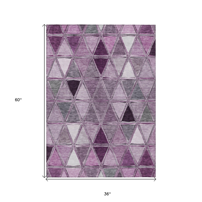 3' X 5' Merlot Purple And Lavender Geometric Washable Indoor Outdoor Area Rug