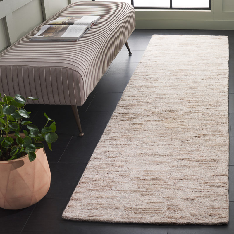 Tapis ivoire / brun clair en laine / coton touffeté à la main Wilridge, Tapis de couloir 2 pi 3 po x 9 pi
