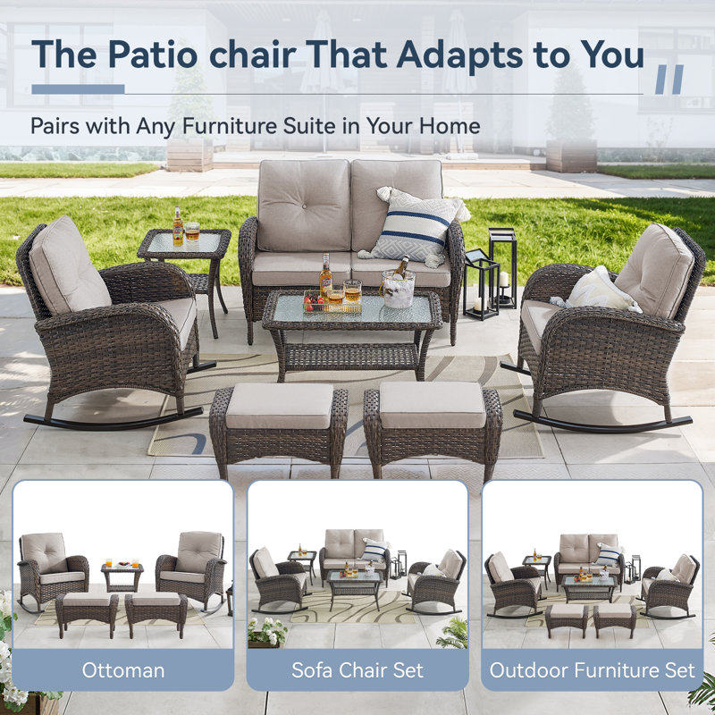 Ensemble de meubles de patio 3 pièces Valierius, Beige, Brun