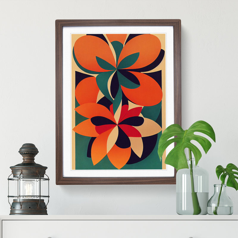 The Abstract Flowers No.1 - Single Picture Frame Print, 46cm H x 34cm W x 2cm D, Walnut 