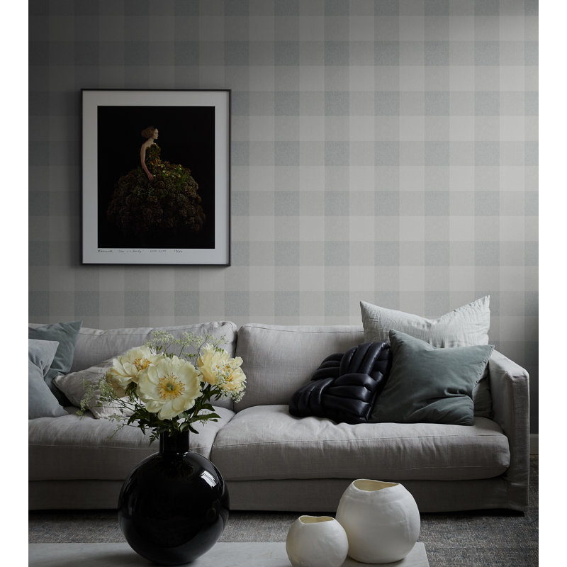 Villa Dalarö II Gingham Wallpaper Roll, Misty Blue